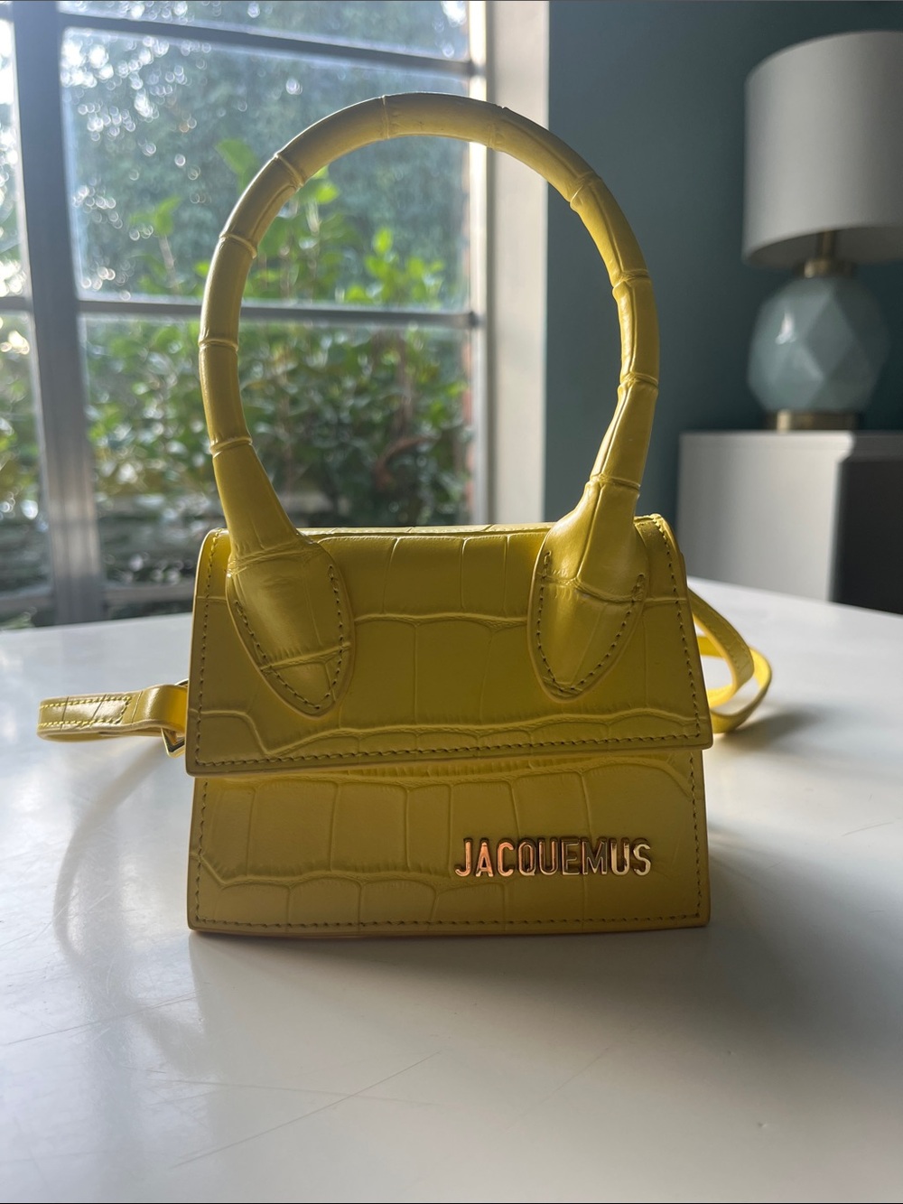 Jacquemus Yellow Croc-Embossed Le Chiquito Top-Handle Mini Bag